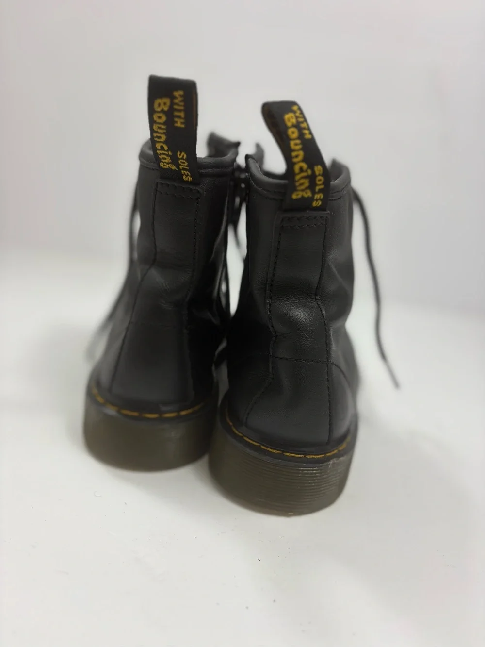Dr. Martens‎ Black Leather Lace-Up Combat Boots with Yellow Stitching